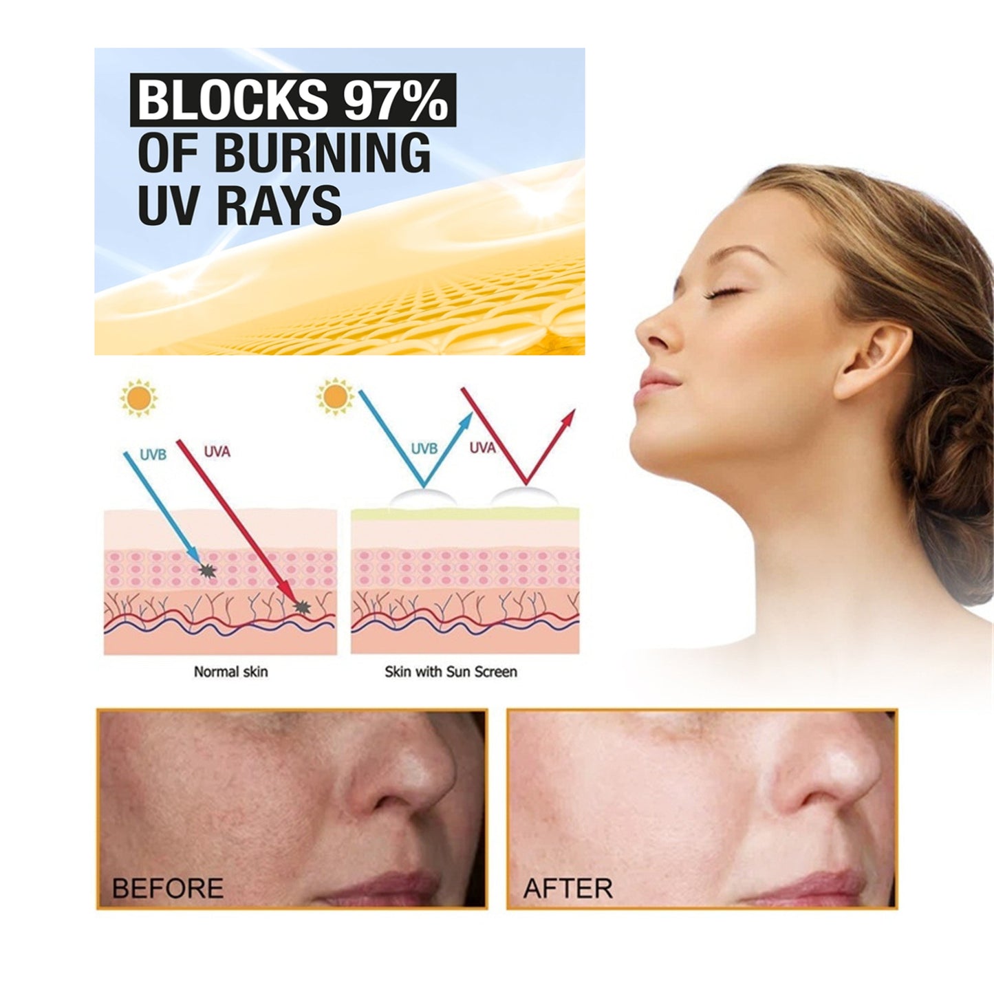 Universal Sunscreen SPF 50 PA, Protector Solar Con Color, Tinted Sunscreen, No Sticky Refreshing Non and Does Not Harm Residue for All Skin Type and UV Defense