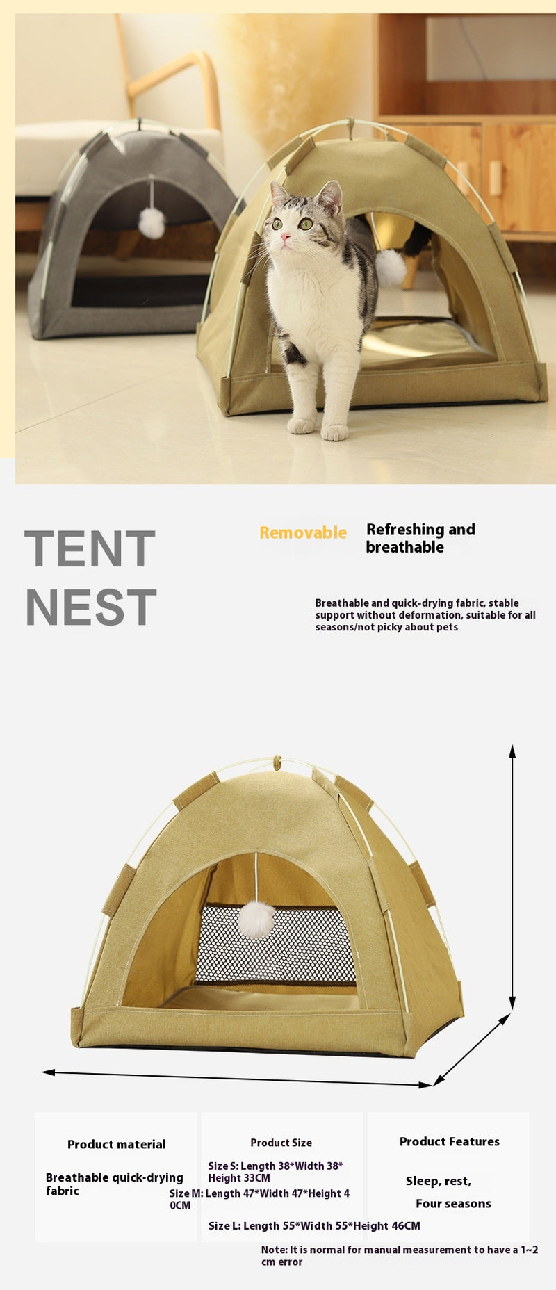 Cathouse Doghouse Breathable Tent Nest Indoor Outdoor Universal Pet Room