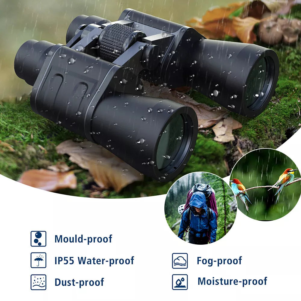 180X100 High Power Military Binoculars Day Night Vision Compact Waterproof Binoculars for Bird Watching Hunting Travel Football Games Stargazing with Carrying Case and Strap