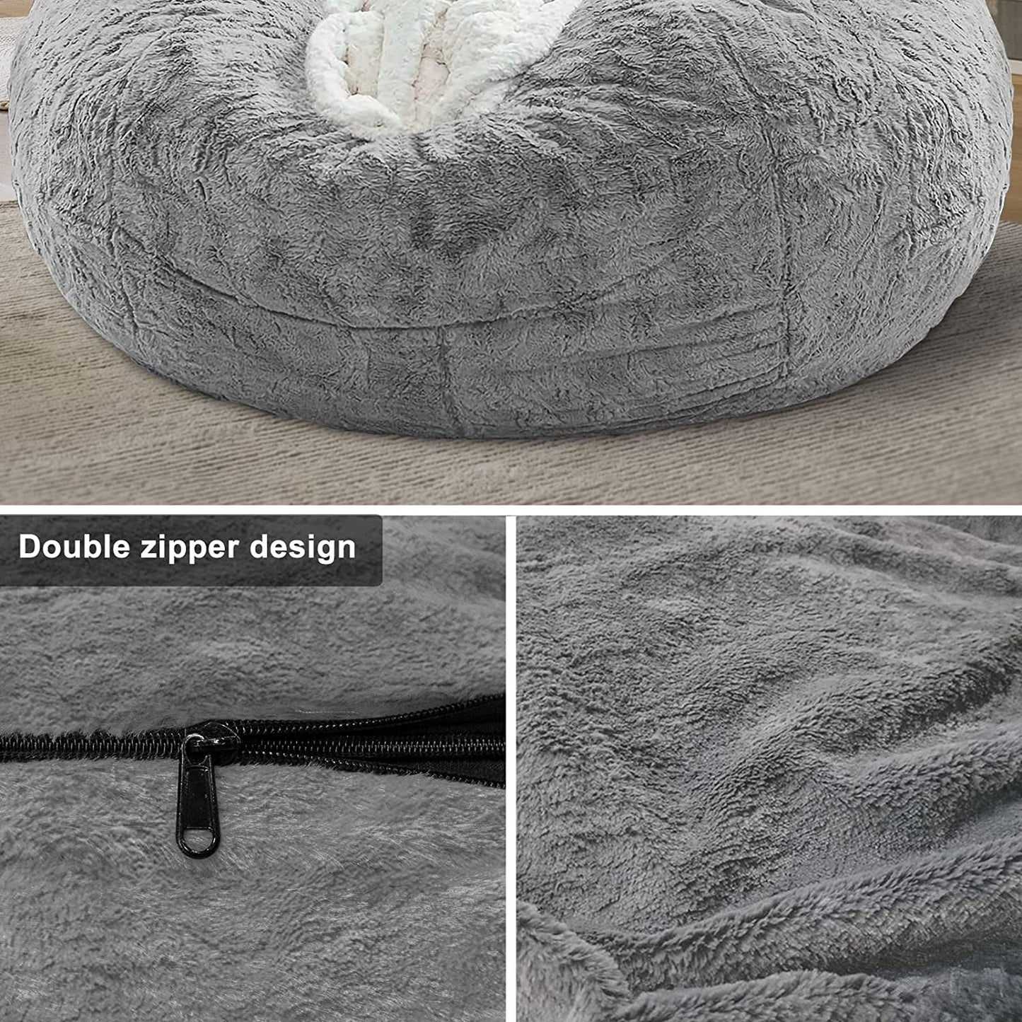 Bean Bag Chair Coverit Was Only a Cover, Not a Full Bean Bag Chair Cushion, Big round Soft Fluffy PV Velvet Sofa Bed Cover, Living Room Furniture, Lazy Sofa Bed Cover,6Ft Light Grey