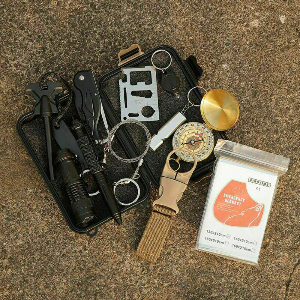 14-In-1 Outdoor Emergency Survival Kit Camping Hiking Tactical Gear Case Set Box