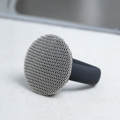 Cast Iron Scrubber 316 Stainless Steel Cast Iron Scrubber with Handle Steel Wool Scrubber round Chainmail Scrubber Brush Kitchen Gadgets