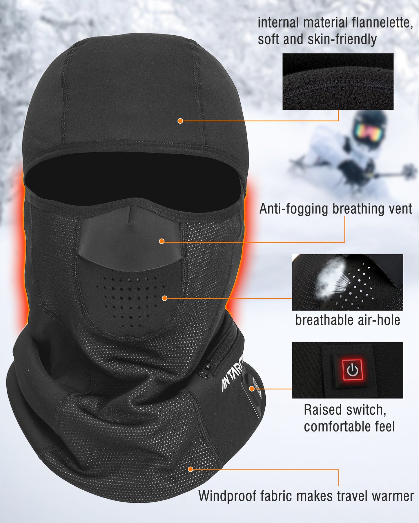 ANTARCTICA GEAR Heated Balaclava Face Ski Mask Windproof Warm Heating Hat for Motorcycle Riding Women Men