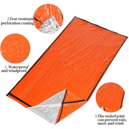 Portable Lightweight Emergency Sleeping Bag, Blanket, Tent - Thermal Bivy Sack for Camping, Hiking, and Outdoor Activities - Windproof and Waterproof Blanket for Survival