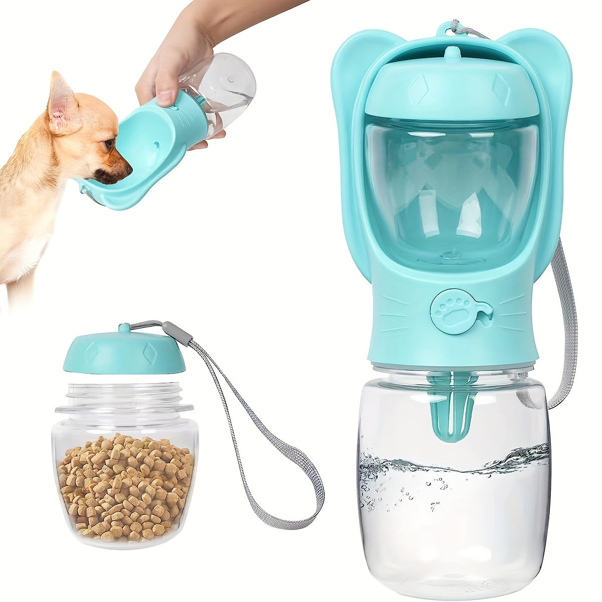 2 in 1 Dog Water Bottle, Leak Proof Portable Pet Water Bottle with Food Container, Outdoor Portable Water Dispenser for Dog, Puppy Supply for Walking, Hiking, Camping, Travel