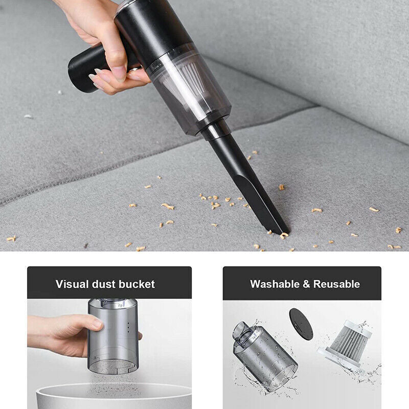 Portable Car Vacuum Cleaner, Handheld Vacuum High Power Cordless, Hand Vacuum Rechargeable Easy to Clean Car Interior, Desktop, Sofa, Keyboard, Drawer and Crevices, Small Spaces