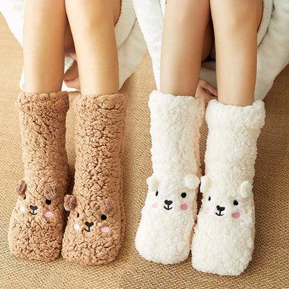 Winter Floor Socks Velvet Thicken Warm Coral Velvet Cute Socks Japanese-Style Home Footwear Non-Slip Socks New Year Gifts Winter Gadgets