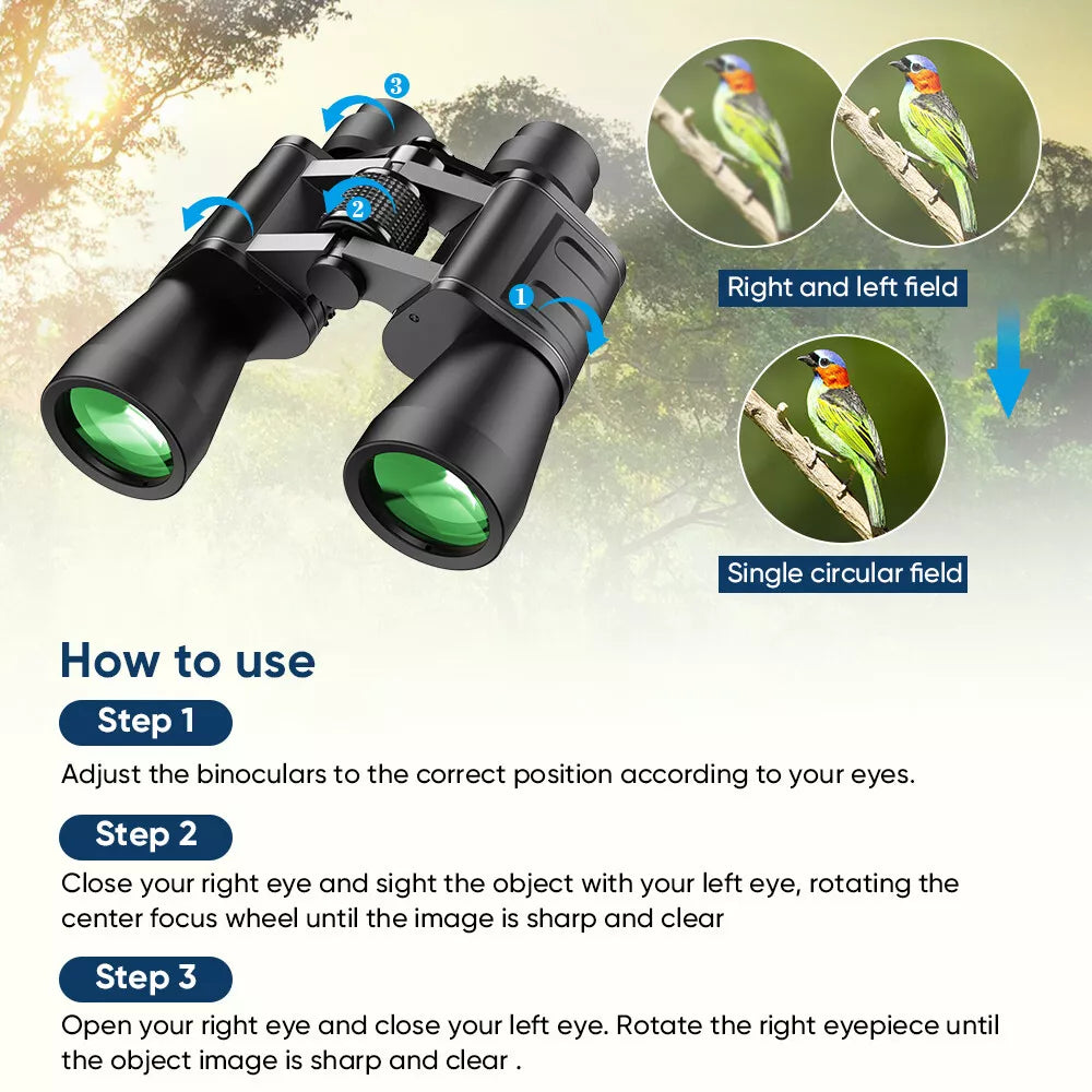 180X100 High Power Military Binoculars Day Night Vision Compact Waterproof Binoculars for Bird Watching Hunting Travel Football Games Stargazing with Carrying Case and Strap