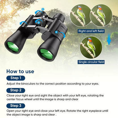 180X100 High Power Military Binoculars Day Night Vision Compact Waterproof Binoculars for Bird Watching Hunting Travel Football Games Stargazing with Carrying Case and Strap