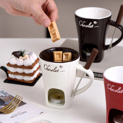 Fondue Mug Set Personal Mini Fondue Pots Chocolate Cheese Ice Cream Fondue Maker Kit Individual Butter Melter Cup Small Warmer Kitchen Gadgets