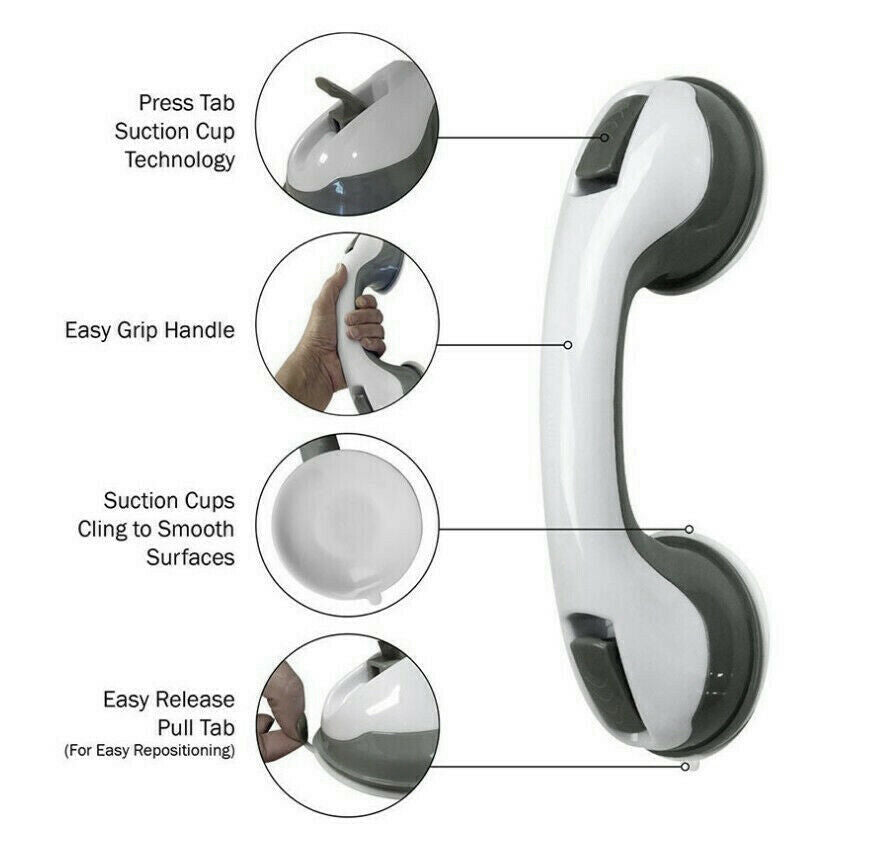 Power Shower Grip Handle Bathroom Suction Grab Bar Safety Rail Tub Bath Vacuum