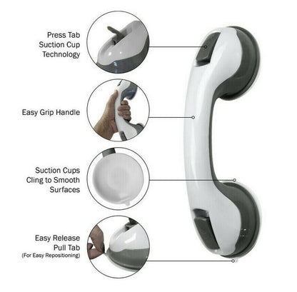 Power Shower Grip Handle Bathroom Suction Grab Bar Safety Rail Tub Bath Vacuum