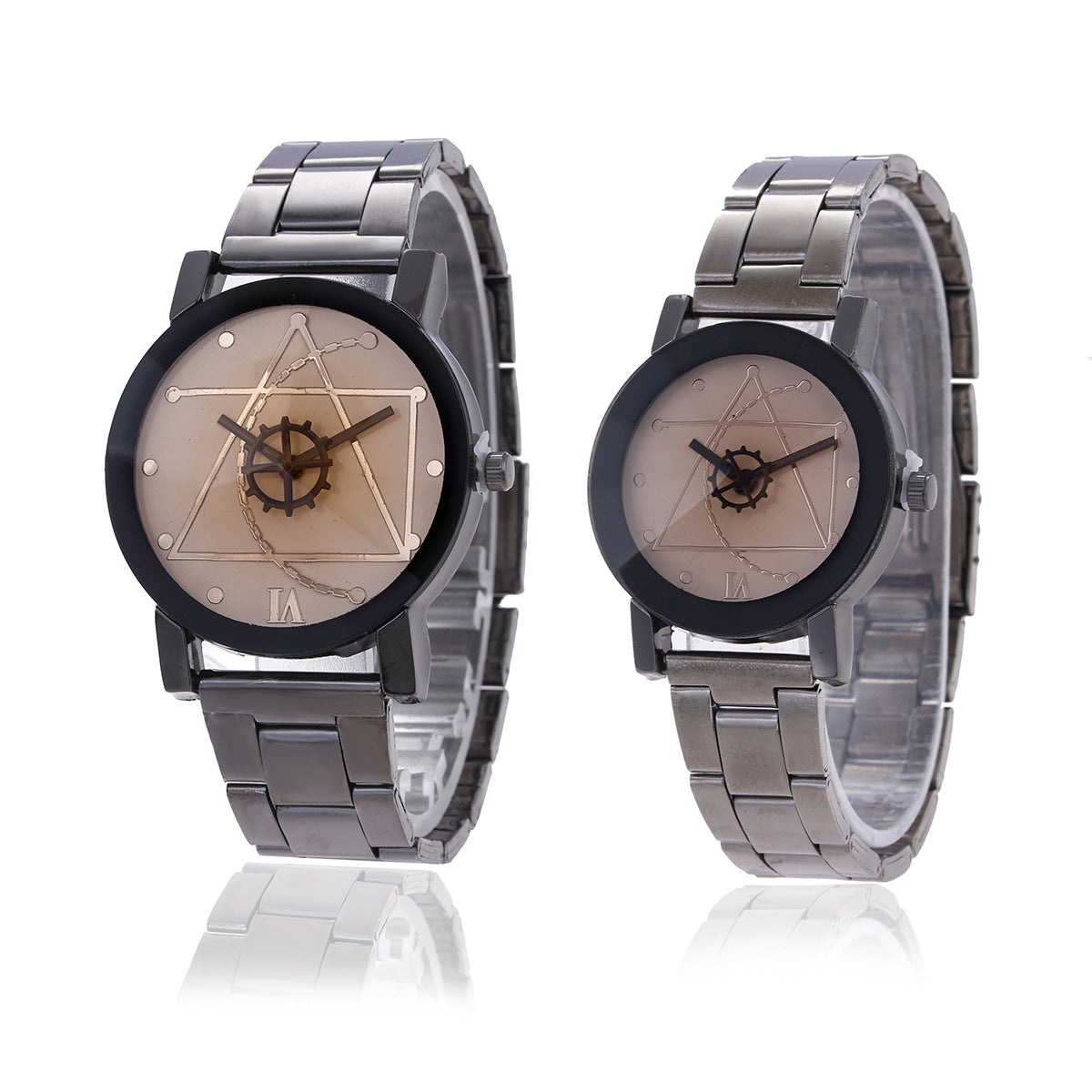 Compass Steel Band Gear Pointer Dial Men'S and Women'S Quartz Watches