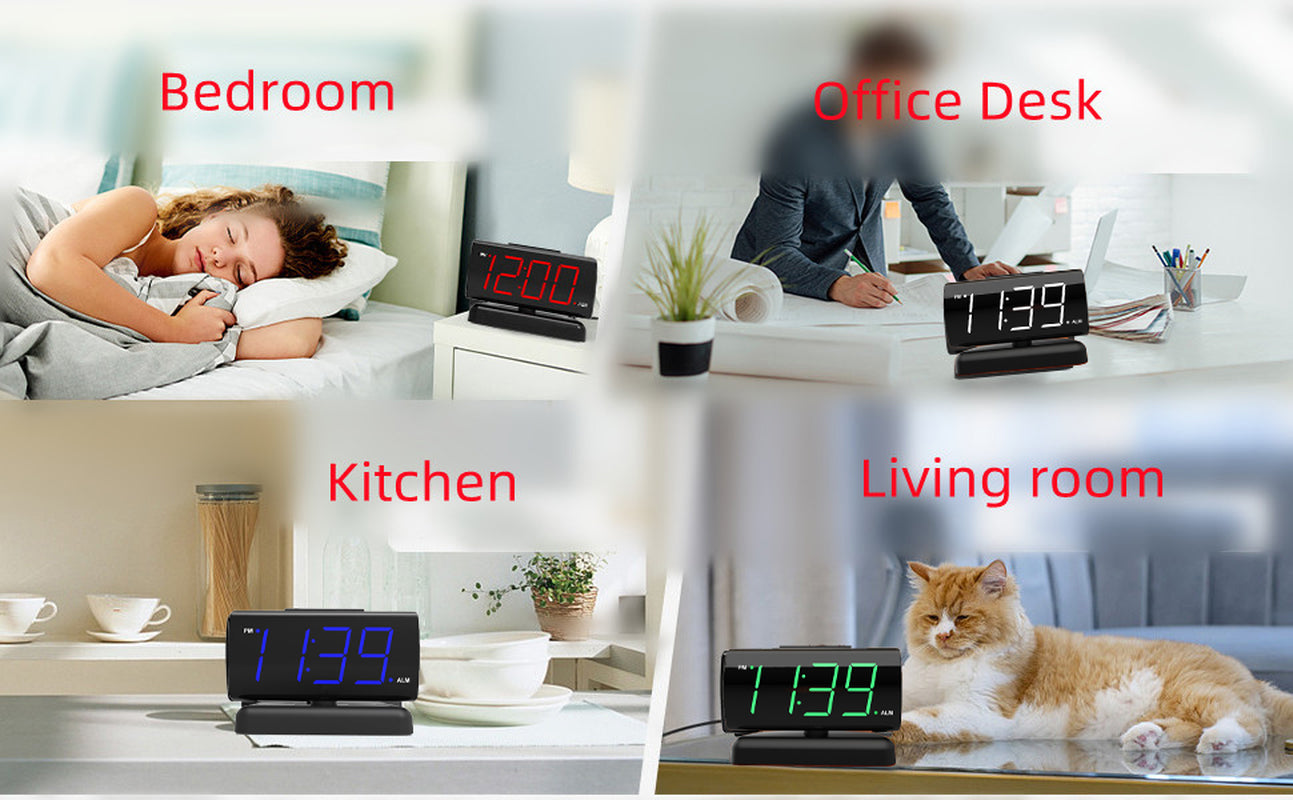 Alarm Clock Large Digital Rotating Base, 2-Level Brightness Digital Clock Bedroom, Bedside Alarm Clock, Format Socket Power Supply