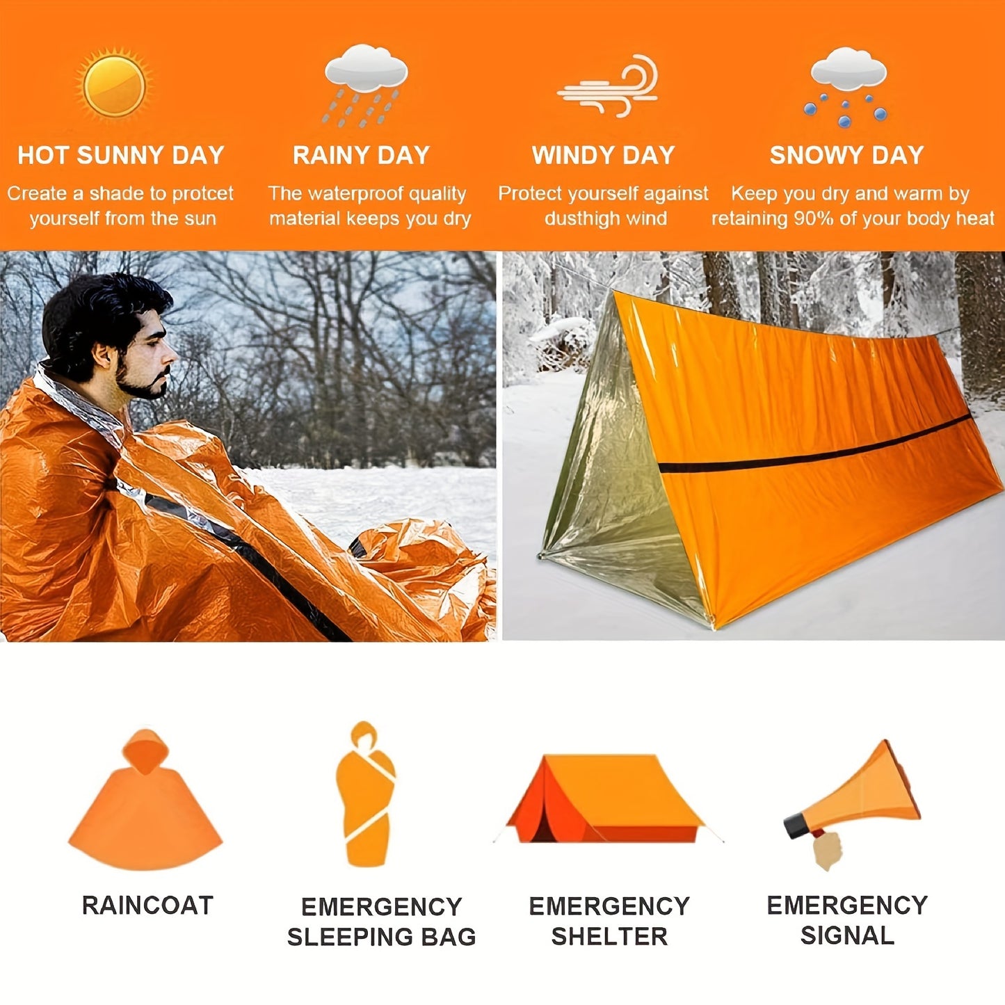 Portable Lightweight Emergency Sleeping Bag, Blanket, Tent - Thermal Bivy Sack for Camping, Hiking, and Outdoor Activities - Windproof and Waterproof Blanket for Survival