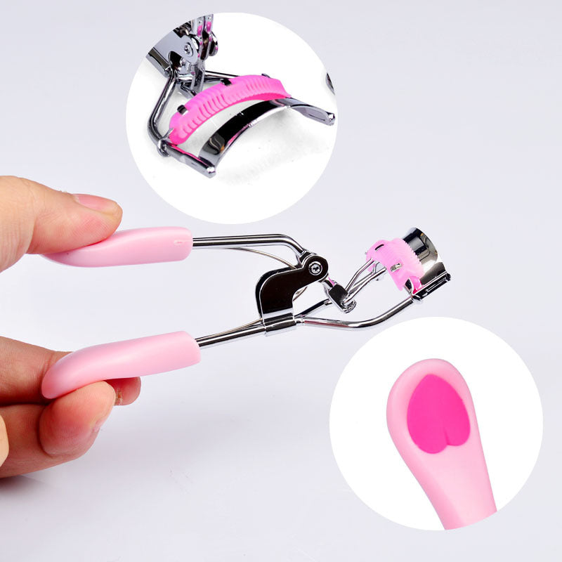 Peach Heart Handle Eyelash Curler with Comb Fan-Shaped Wide Angle Edge