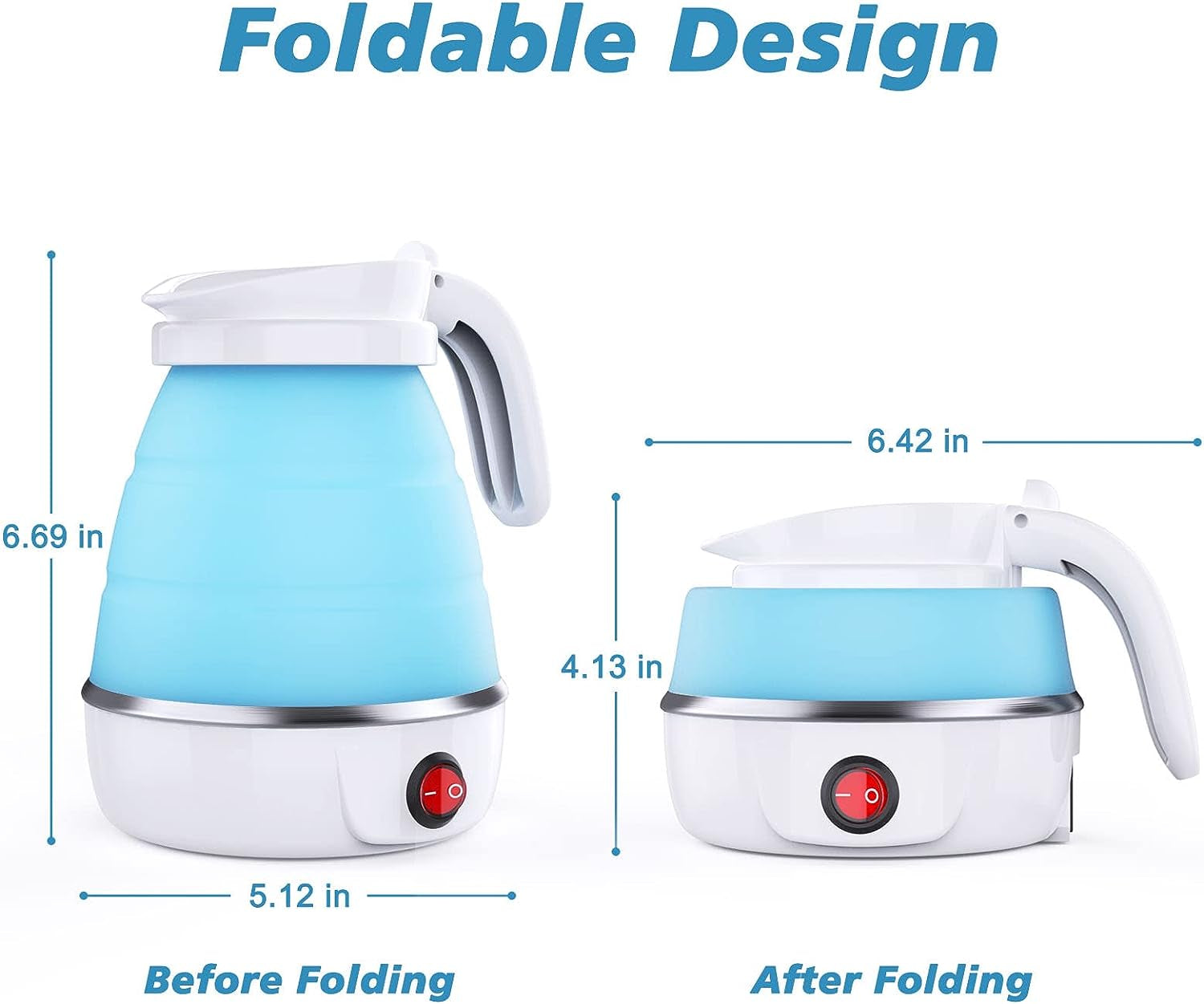 Foldable Electric Kettle, Camping Kettle, Mini Travel Kettle, Silicone Electric Water Boiler, Tea, Coffee Kettle, Collapsible Kettle with Separable Power Cord for Outdoor Hiking Camping, Blue