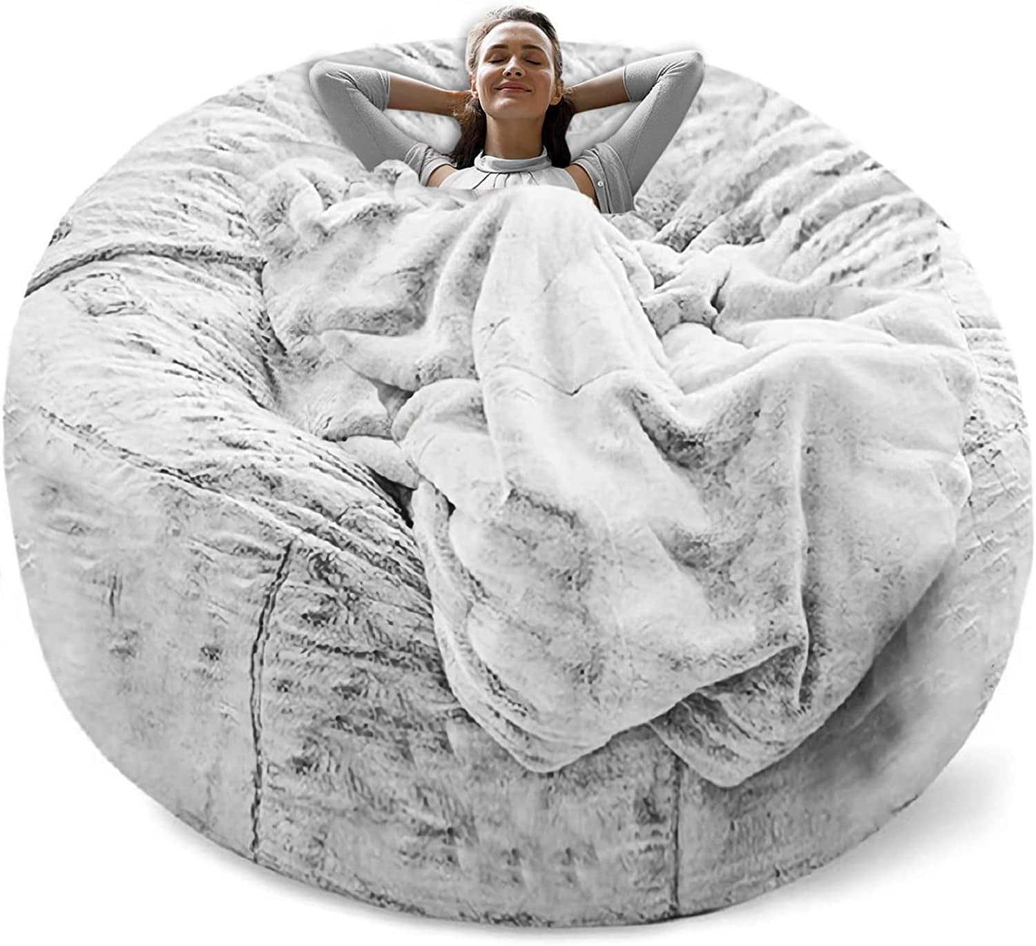 Bean Bag Chair Coverit Was Only a Cover, Not a Full Bean Bagchair Cushion, Big round Soft Fluffy PV Velvet Sofa Bed Cover, Living Room Furniture, Lazy Sofa Bed Cover,5Ft Snow Gray