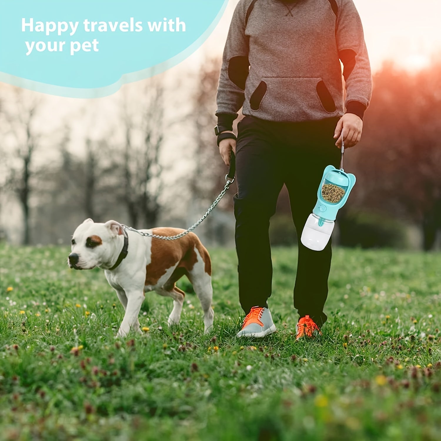 2 in 1 Dog Water Bottle, Leak Proof Portable Pet Water Bottle with Food Container, Outdoor Portable Water Dispenser for Dog, Puppy Supply for Walking, Hiking, Camping, Travel