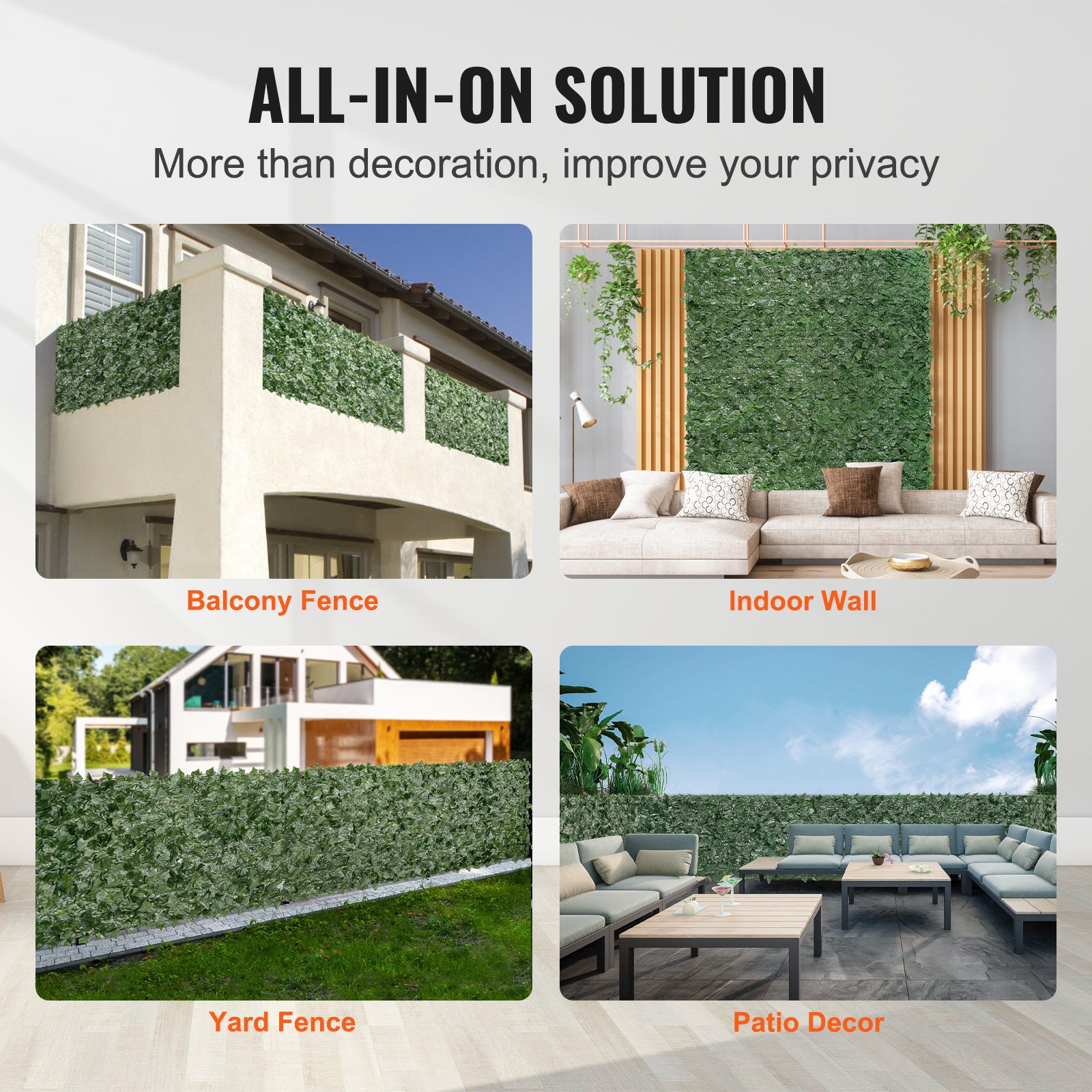 VEVOR Ivy Privacy Fence, 96 X 72 in Artificial Green Wall Screen, Greenery Ivy Fence with Mesh Cloth Backing and Strengthened Joint, Faux Hedges Vine Leaf Decoration for Outdoor Garden, Yard, Balcony