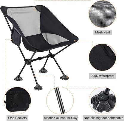 Portable Camping Chair Backpacking Chair with Anti-Slip Large Feet and Carry Bag for Outdoor Camp Hiking Capacity 220 Lbs