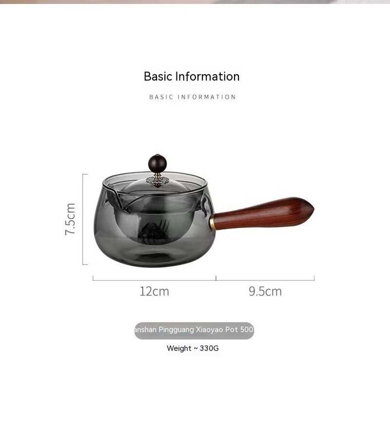 Semi-Automatic Rotary Heat-Resistant Glass Teapot Lazy Tea Making with Infuser and Wooden Handle Office Home Accessories Kitchen Gadgets