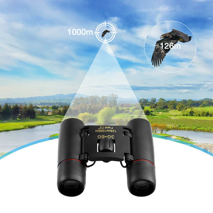 Binoculars 30X60 Zoom Travel Compact Folding Telescope Hunting Day Night Outdoor Small Pocket Binoculars Compact Adults, Mini Kids Binoculars Boys for Bird Watching, Concert Theater Opera