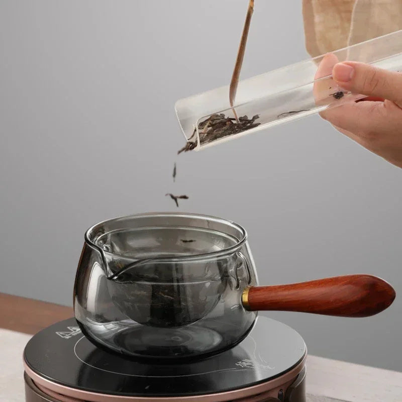 Semi-Automatic Rotary Heat-Resistant Glass Teapot Lazy Tea Making with Infuser and Wooden Handle Office Home Accessories Kitchen Gadgets