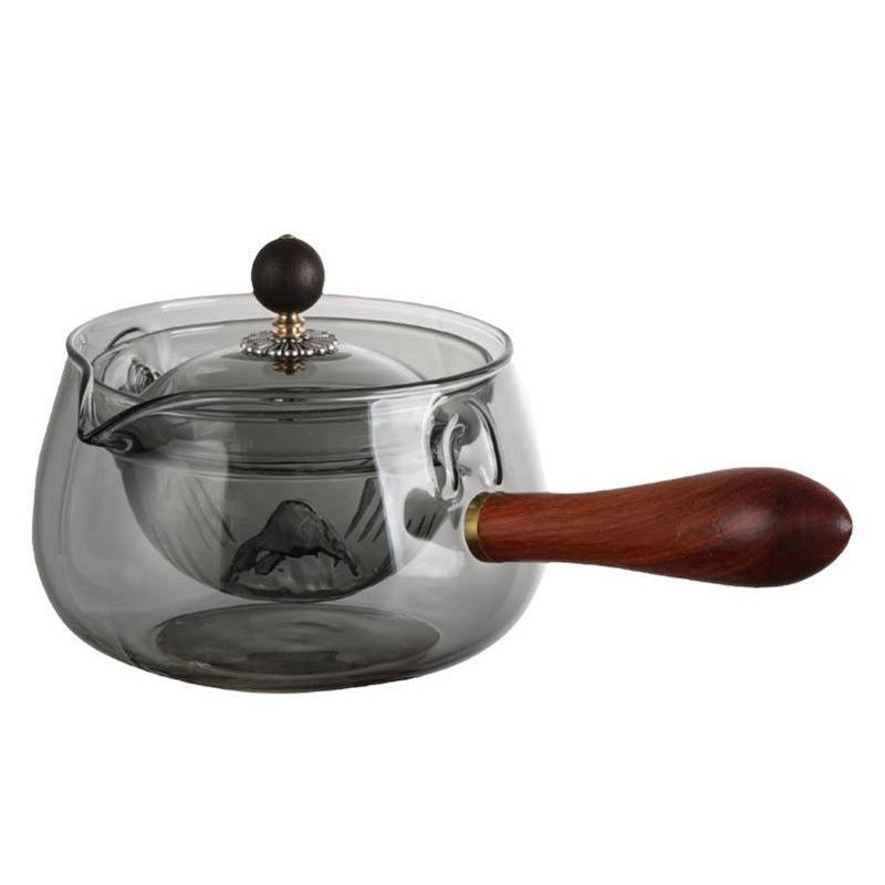 Semi-Automatic Rotary Heat-Resistant Glass Teapot Lazy Tea Making with Infuser and Wooden Handle Office Home Accessories Kitchen Gadgets