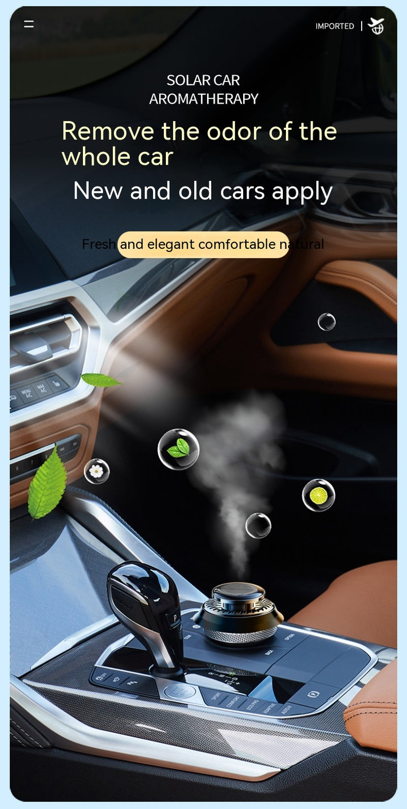 Portable Kinetic Car Air Freshener Solar Powered Double Ring Rotating Air Cleaner Perfume Fragrance Diffuser