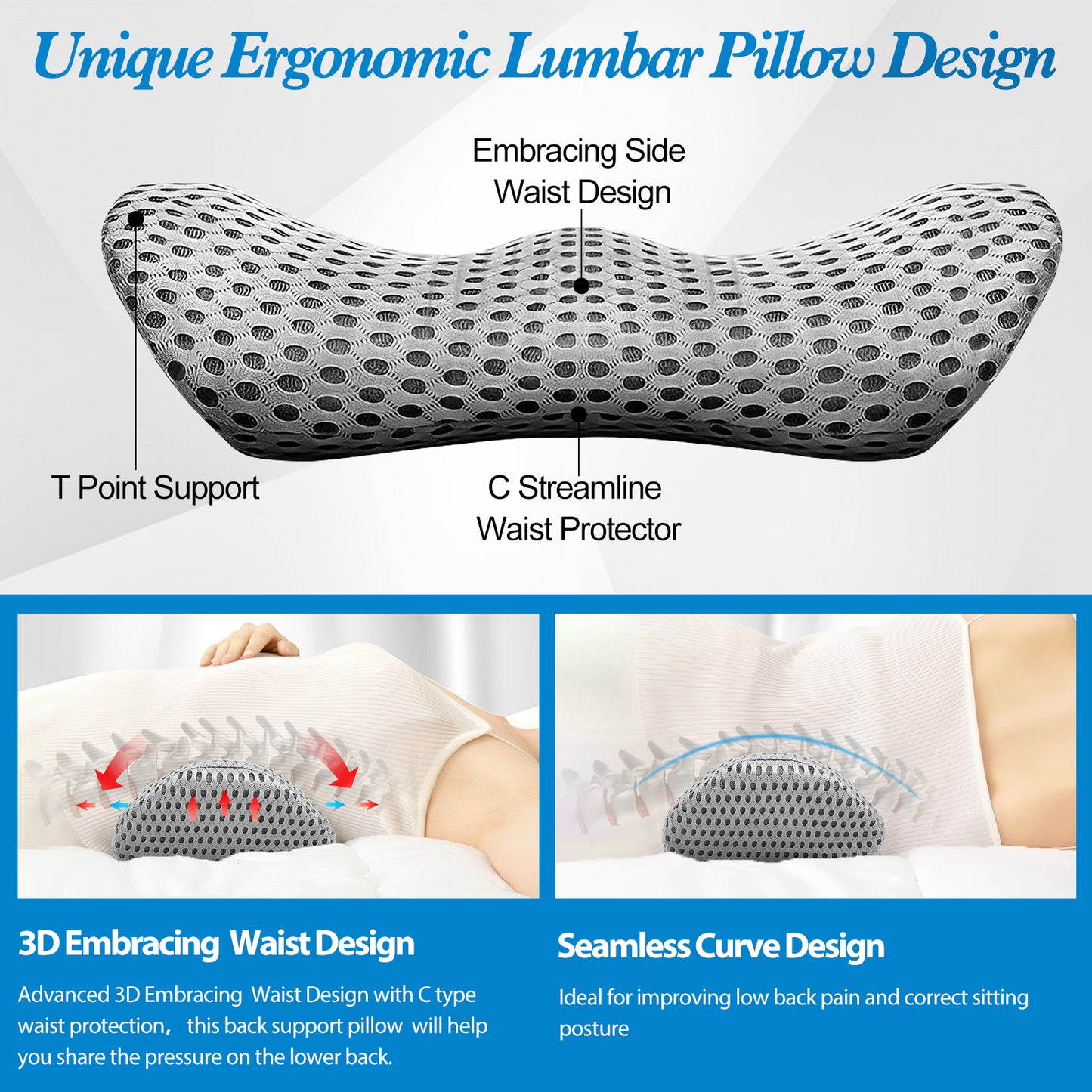 Lumbar Support Pillow for Office Chair Memory Foam Back Support Pillow for Car Office Computer Chair Recliner Back Cushion for Lower Back Pain Relief Improve Posture