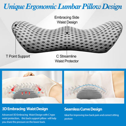 Lumbar Support Pillow for Office Chair Memory Foam Back Support Pillow for Car Office Computer Chair Recliner Back Cushion for Lower Back Pain Relief Improve Posture