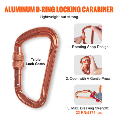 VEVOR Steel Core Flipline, Arborist Flipline, Flip Line for Tree Climbing with Alloy Steel Snap Hook, Aluminum Alloy Carabiner and Extra Tool Lanyard, for Arborist, Tree Climbers