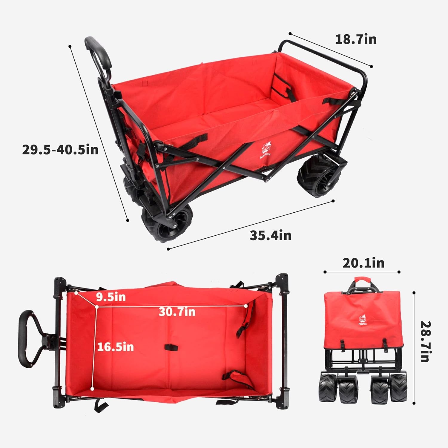 Collapsible Heavy Duty Beach Wagon Cart Outdoor Folding Utility Camping Garden Beach Cart with Universal Wheels Adjustable Handle Shopping