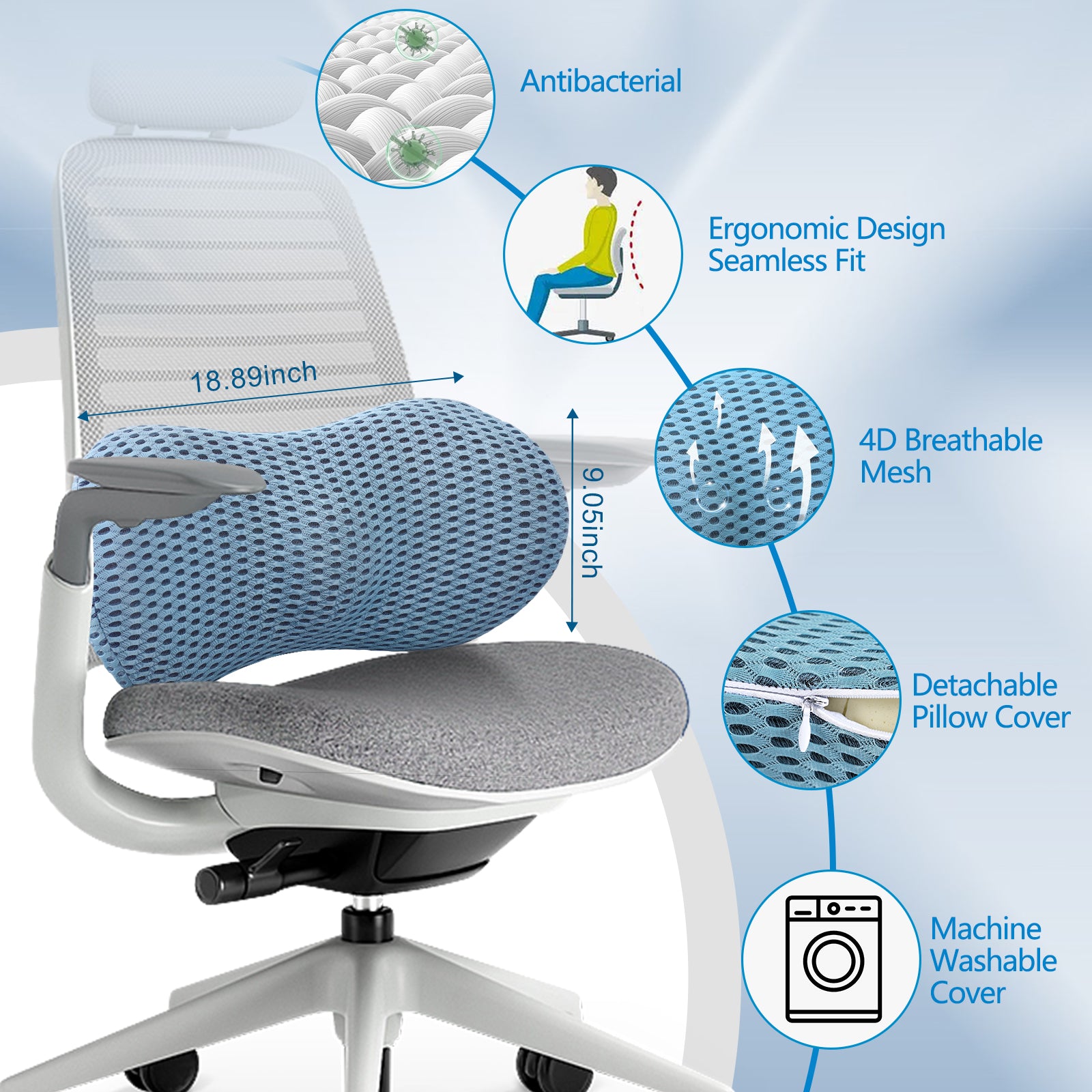 Lumbar Support Pillow for Office Chair Memory Foam Back Support Pillow for Car Office Computer Chair Recliner Back Cushion for Lower Back Pain Relief Improve Posture