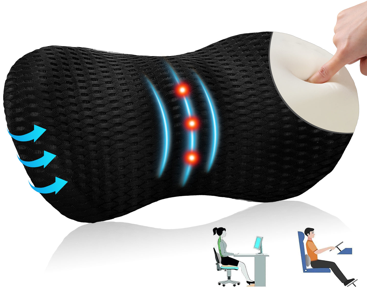 Lumbar Support Pillow for Office Chair Memory Foam Back Support Pillow for Car Office Computer Chair Recliner Back Cushion for Lower Back Pain Relief Improve Posture