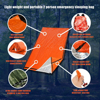 Portable Lightweight Emergency Sleeping Bag, Blanket, Tent - Thermal Bivy Sack for Camping, Hiking, and Outdoor Activities - Windproof and Waterproof Blanket for Survival