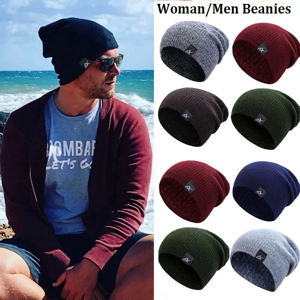 Unisex Fashionable Knitted Beanie, Winter Wool Elastic Hat for Outdoor Cycling, Camping, Travel Winter Beanie Hat Acrylic Knit Hats for Men Women