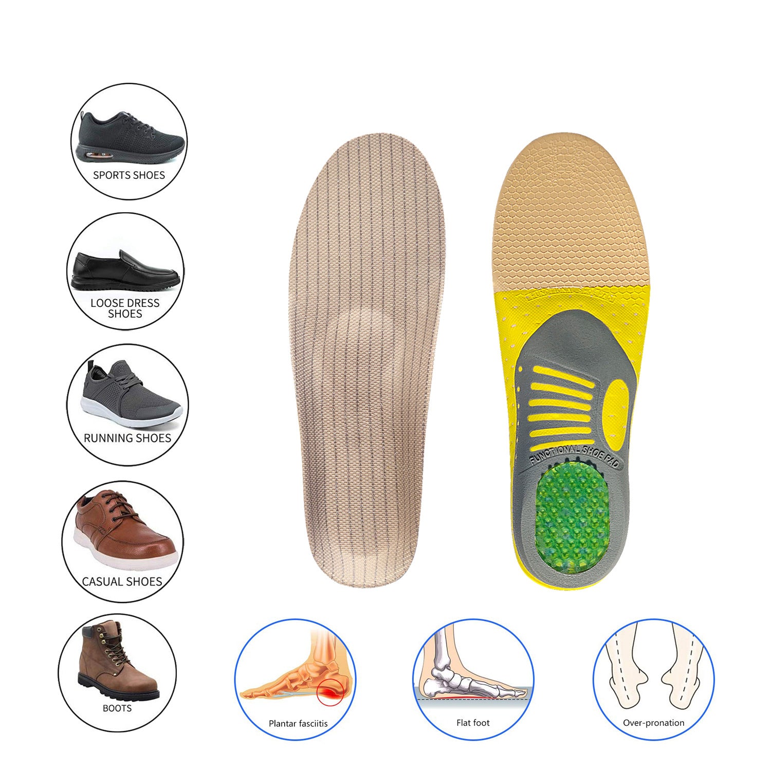 Bow Sports Men'S Shock Absorber Sweat-Absorbing Insole Women'S Breathable Basketball Running Arch Correction Insole