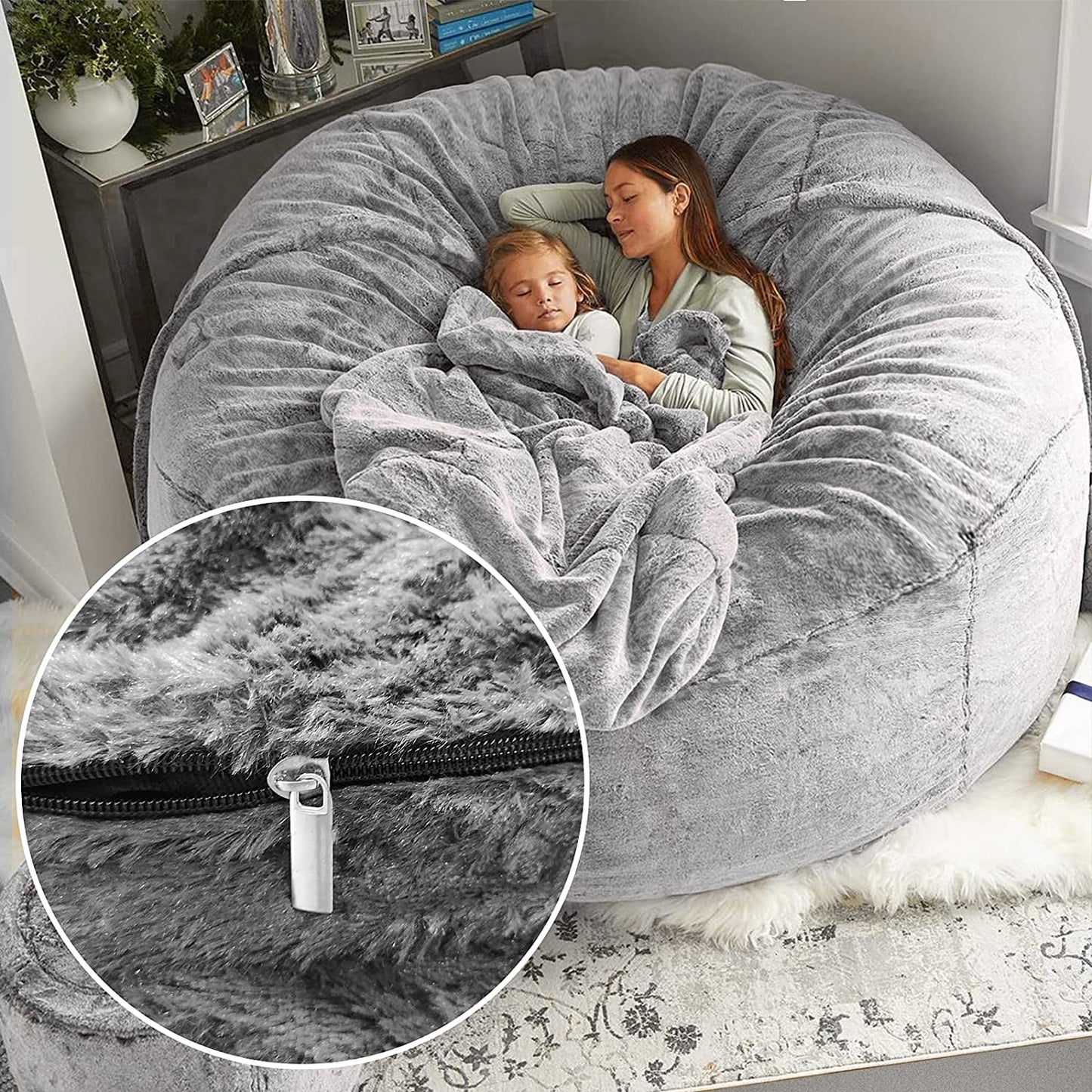 Bean Bag Chair Coverit Was Only a Cover, Not a Full Bean Bagchair Cushion, Big round Soft Fluffy PV Velvet Sofa Bed Cover, Living Room Furniture, Lazy Sofa Bed Cover,5Ft Snow Gray