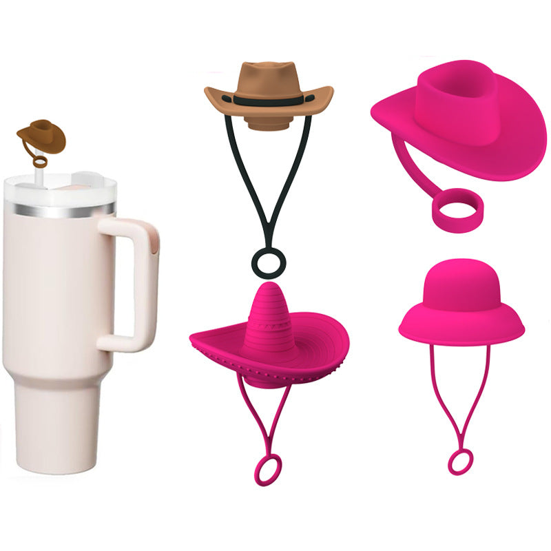 New Style Straw Covers Cap Novelty Sturdy Straw Toppers Reusable Cowboy Hat Shaped for Camping Home Hiking Picnic Kitchen