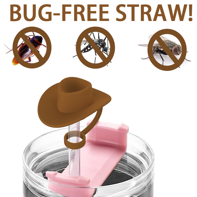 New Style Straw Covers Cap Novelty Sturdy Straw Toppers Reusable Cowboy Hat Shaped for Camping Home Hiking Picnic Kitchen