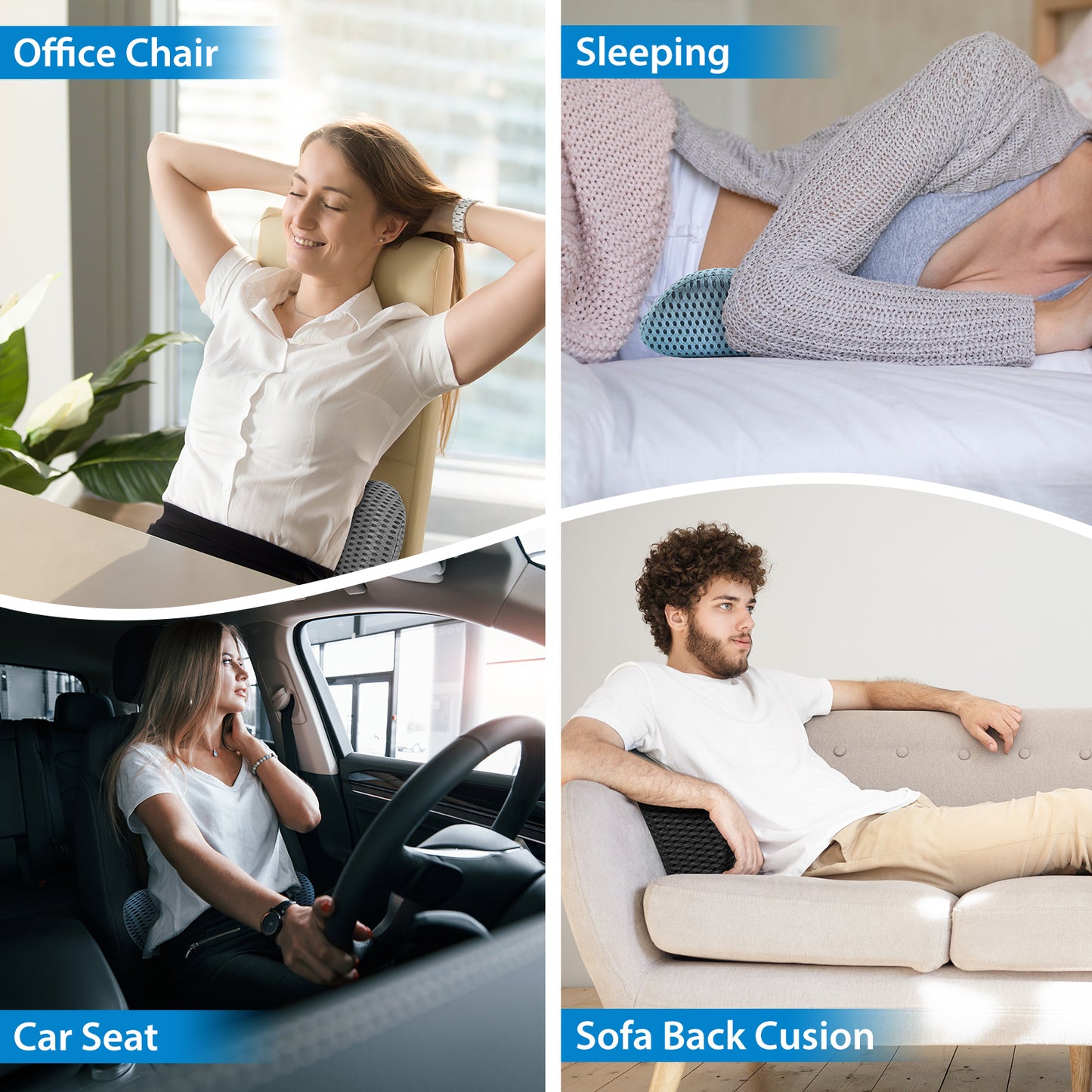 Lumbar Support Pillow for Office Chair Memory Foam Back Support Pillow for Car Office Computer Chair Recliner Back Cushion for Lower Back Pain Relief Improve Posture